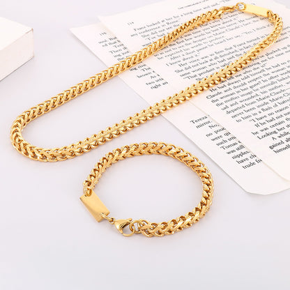 Punk Solid Color Titanium Steel Plating Chain Bracelets Necklace