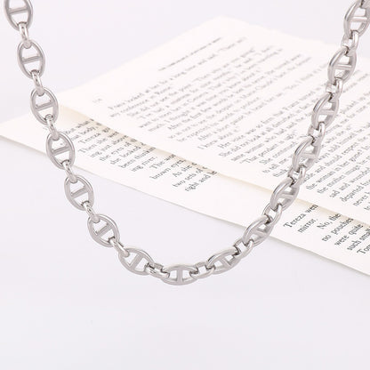 Punk Oval Titanium Steel Plating Chain Bracelets Necklace