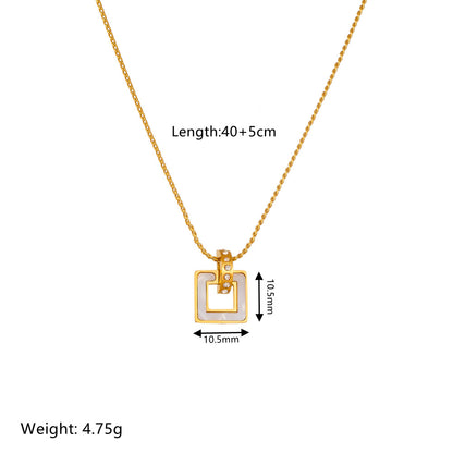 Elegant Square Titanium Steel Plating Inlay Artificial Diamond Shell Pendant Necklace