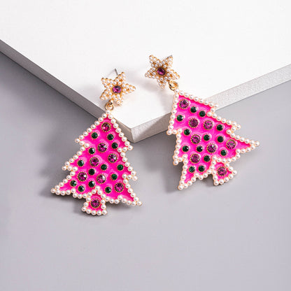 1 Piece Vintage Style Christmas Tree Enamel Plating Inlay Alloy Plastic Glass Glass Pearl Gold Plated Silver Plated Drop Earrings