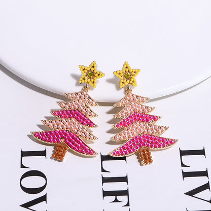 1 Piece Vintage Style Christmas Tree Enamel Plating Inlay Alloy Plastic Glass Glass Pearl Gold Plated Silver Plated Drop Earrings