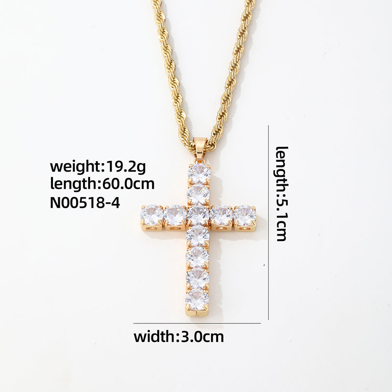 Hip-hop Vintage Style Simple Style Cross Stainless Steel Alloy Plating Inlay Zircon Gold Plated Silver Plated Men's Pendant Necklace