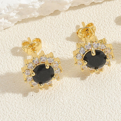 1 Pair Cute Simple Style Commute Round Flowers Copper Zircon 14k Gold Plated Ear Studs