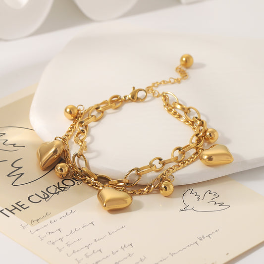 Casual Hip-hop Modern Style Round Heart Shape Stainless Steel Plating 18k Gold Plated Bracelets