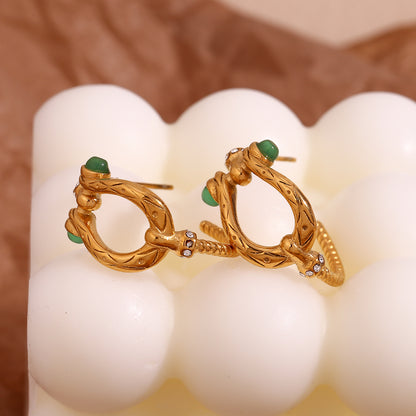 1 Pair Vintage Style Simple Style Classic Style Color Block Plating Inlay Stainless Steel Gem 18k Gold Plated Ear Studs