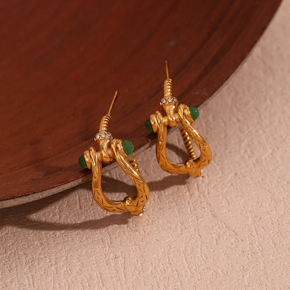 1 Pair Vintage Style Simple Style Classic Style Color Block Plating Inlay Stainless Steel Gem 18k Gold Plated Ear Studs