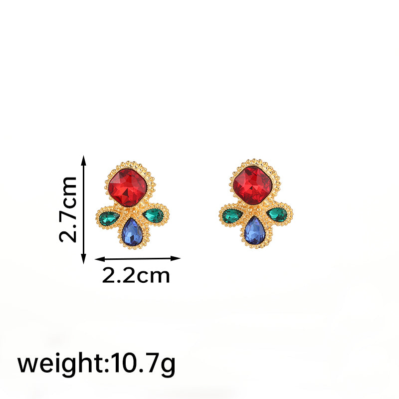 1 Pair Retro Flower Plating Inlay Copper Zircon 18k Gold Plated Ear Studs