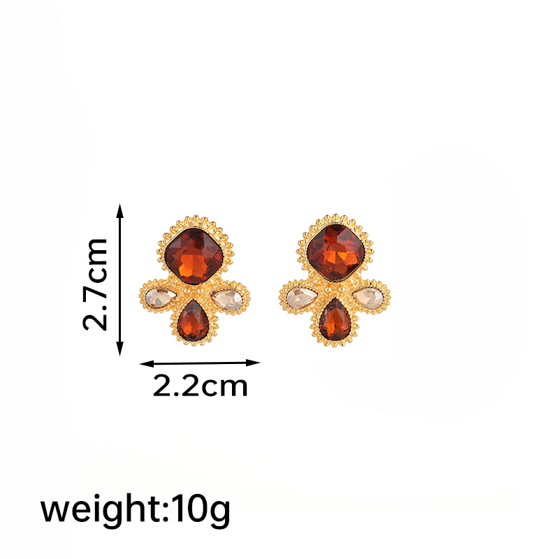 1 Pair Retro Flower Plating Inlay Copper Zircon 18k Gold Plated Ear Studs