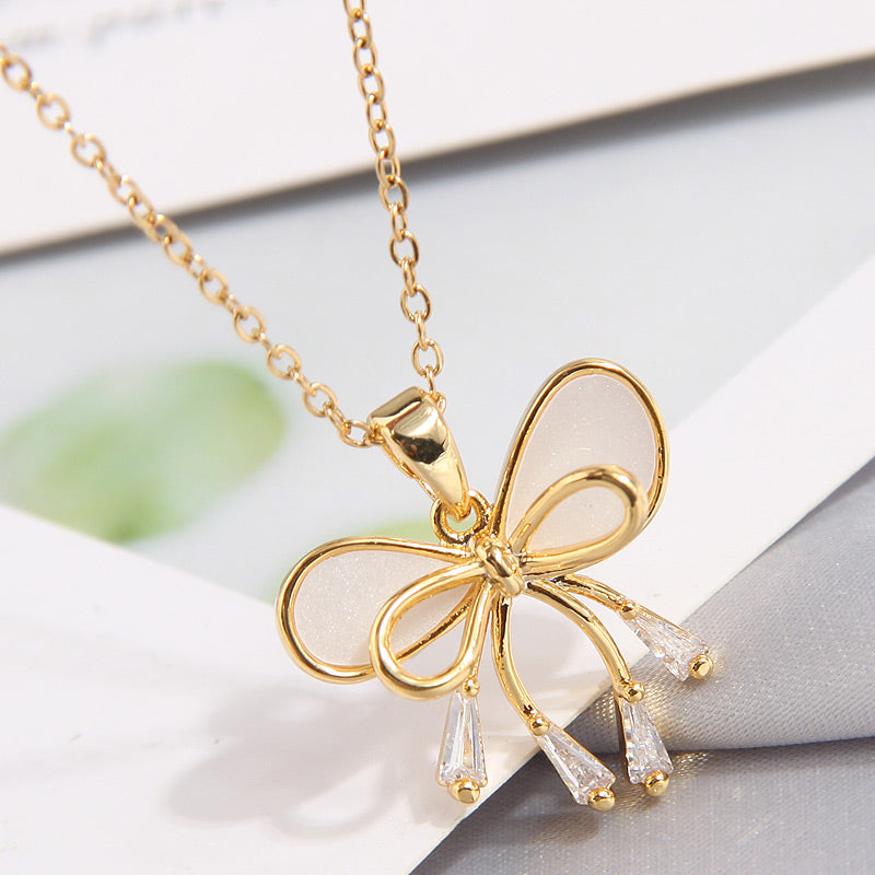 Sweet Butterfly Copper Zircon Pendant Necklace In Bulk