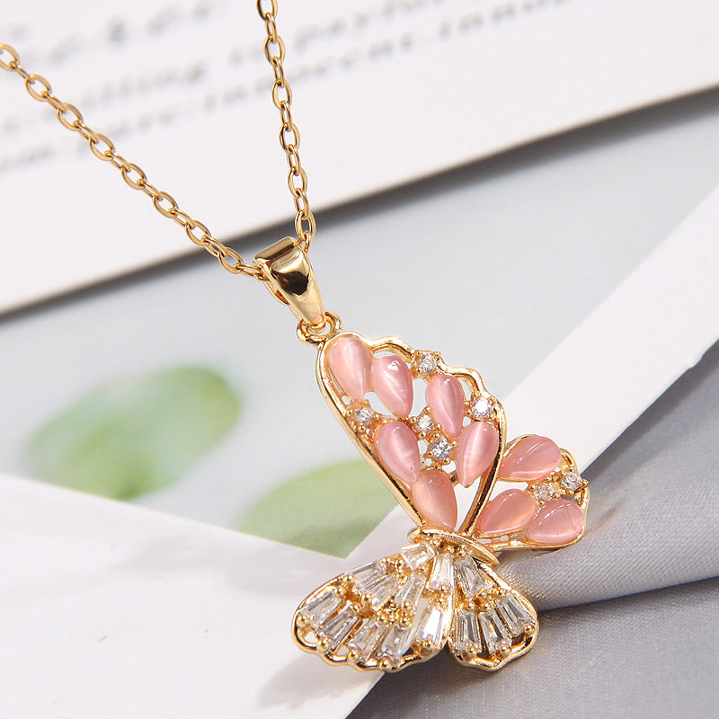 Sweet Butterfly Copper Zircon Pendant Necklace In Bulk