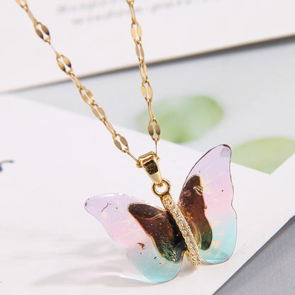 Sweet Butterfly Copper Zircon Pendant Necklace In Bulk