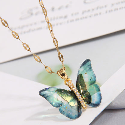 Sweet Butterfly Copper Zircon Pendant Necklace In Bulk