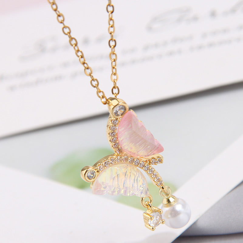 Sweet Butterfly Copper Zircon Pendant Necklace In Bulk