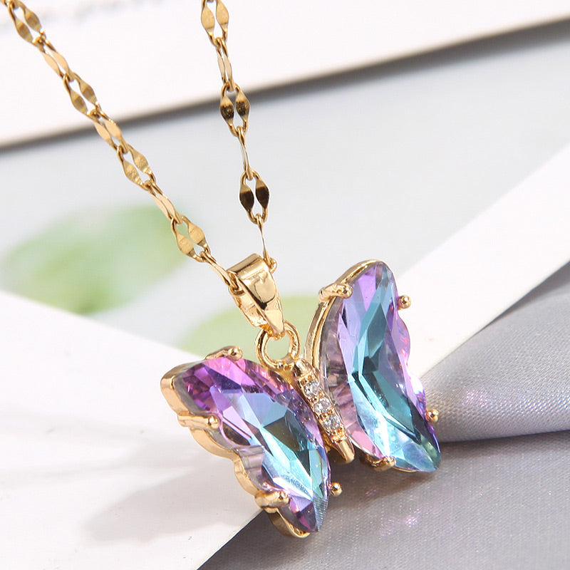 Sweet Butterfly Copper Zircon Pendant Necklace In Bulk