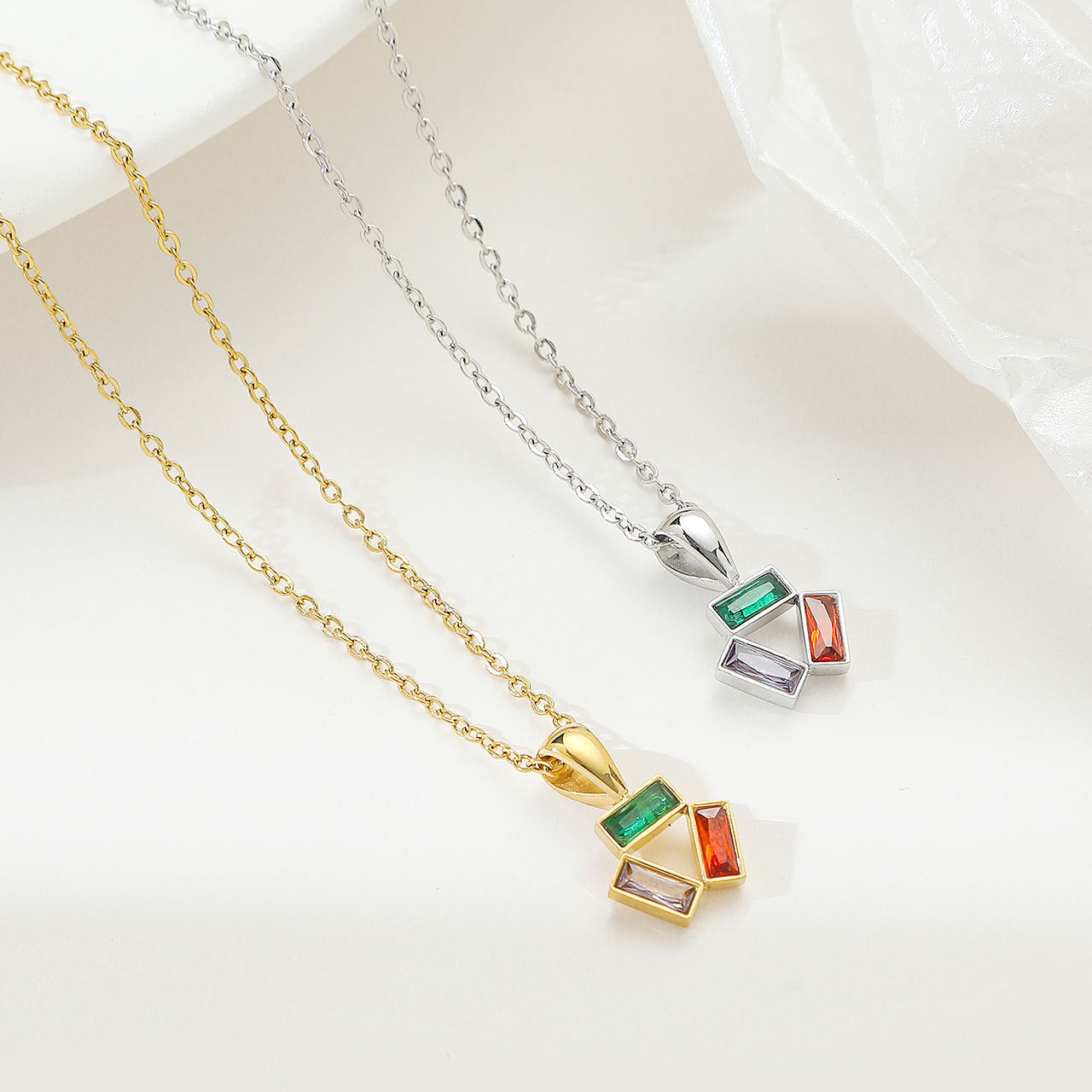 Simple Style Color Block Stainless Steel Plating Inlay Zircon White Gold Plated Gold Plated Pendant Necklace