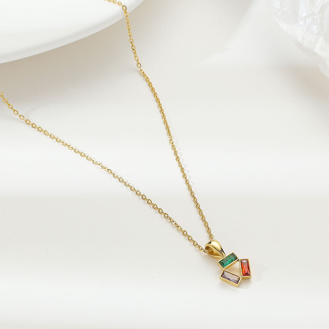 Simple Style Color Block Stainless Steel Plating Inlay Zircon White Gold Plated Gold Plated Pendant Necklace