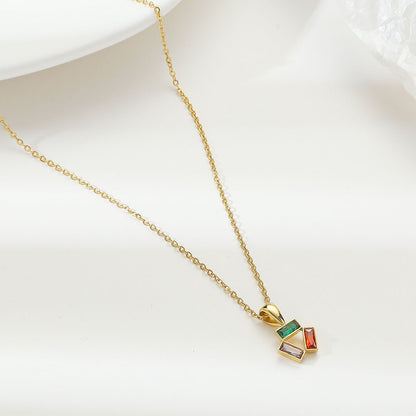 Simple Style Color Block Stainless Steel Plating Inlay Zircon White Gold Plated Gold Plated Pendant Necklace