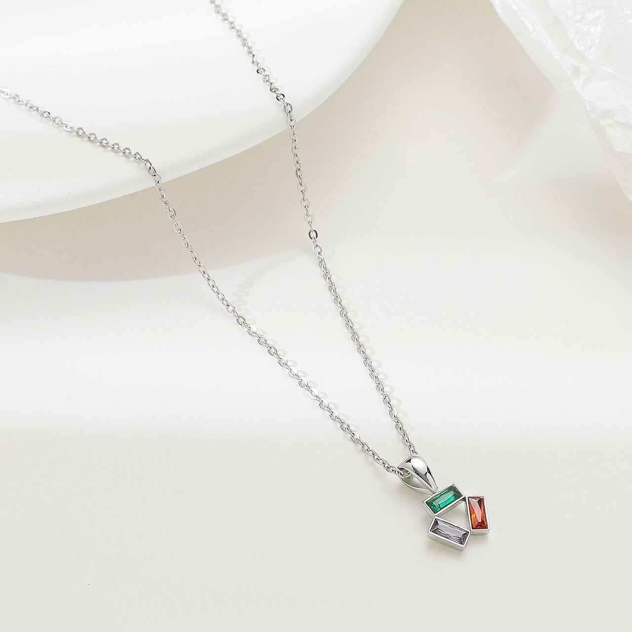 Simple Style Color Block Stainless Steel Plating Inlay Zircon White Gold Plated Gold Plated Pendant Necklace