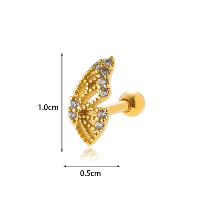 1 Piece Sweet Simple Style Eye Flower Butterfly Plating Inlay Stainless Steel Copper Zircon 18k Gold Plated Ear Studs