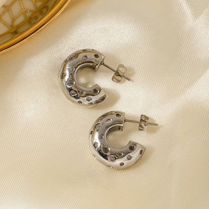 1 Pair Simple Style Commute C Shape Plating Hollow Out Stainless Steel 18k Gold Plated Ear Studs