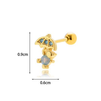 1 Piece Sweet Geometric Umbrella Plating Inlay Stainless Steel Copper Zircon 18k Gold Plated Ear Studs