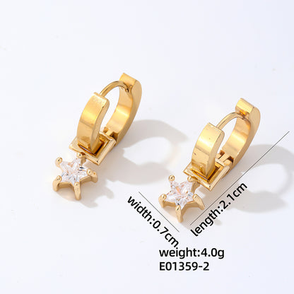 1 Pair Hip-hop Vintage Style Simple Style Star Plating Inlay Stainless Steel Copper Zircon Gold Plated Silver Plated Ear Clip