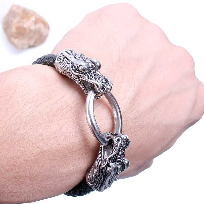 1 Piece Vintage Style Dragon Pu Leather Alloy Handmade Men's Bracelets