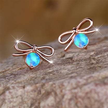 1 Pair Lady Bow Knot Inlay Copper Artificial Gemstones Ear Studs