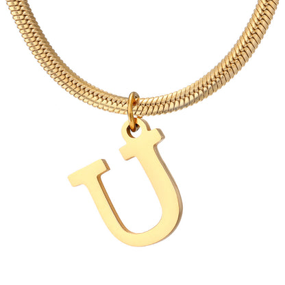 Wholesale Simple Style Letter Stainless Steel Titanium Steel Plating Gold Plated Pendant Necklace