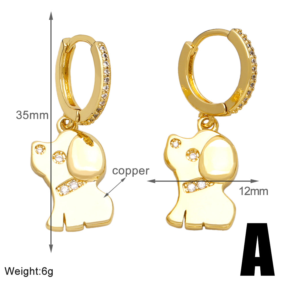 1 Pair Cute Vintage Style Simple Style Dog Plating Inlay Copper Zircon 18k Gold Plated Drop Earrings