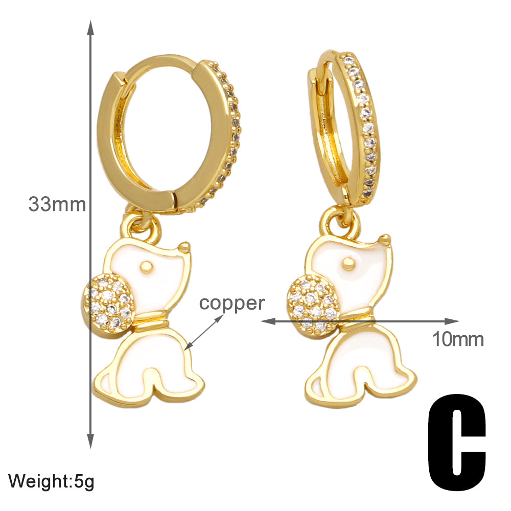 1 Pair Cute Vintage Style Simple Style Dog Plating Inlay Copper Zircon 18k Gold Plated Drop Earrings