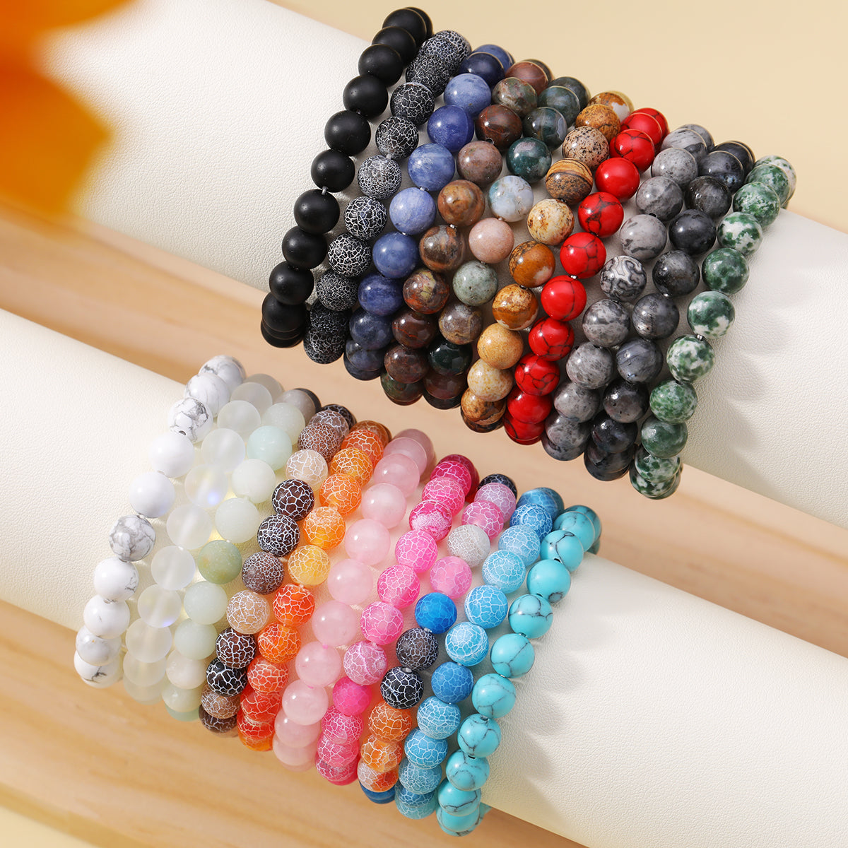 Retro Simple Style Round Natural Stone Beaded Bracelets