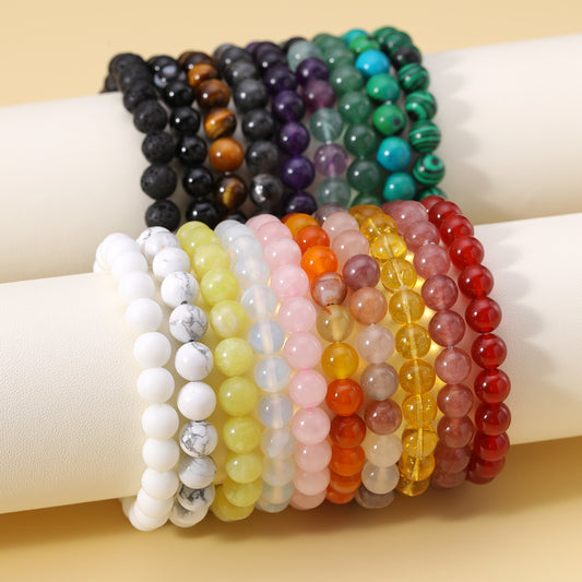 Casual Round Natural Stone Beaded Bracelets