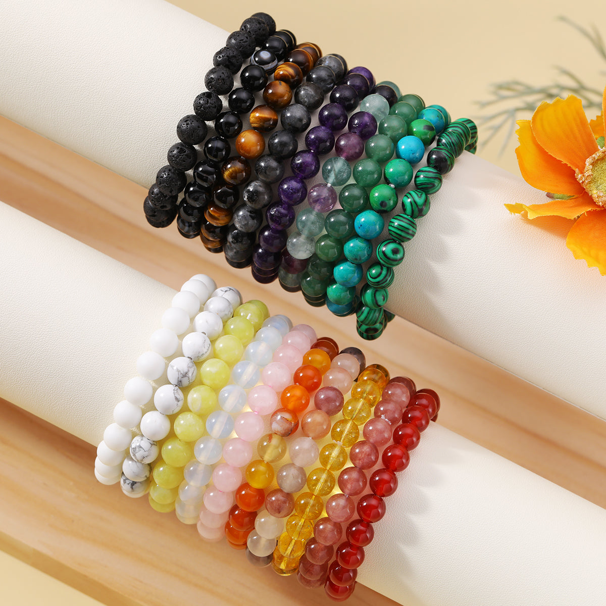 Casual Round Natural Stone Beaded Bracelets