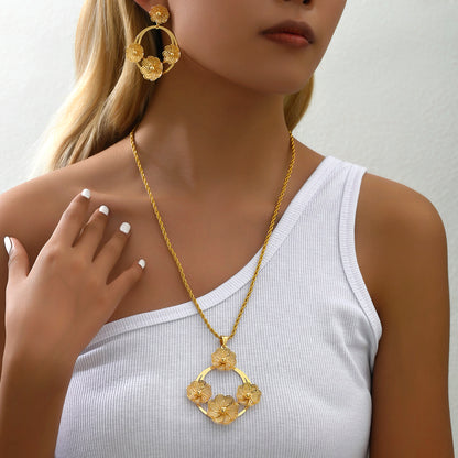 Casual Vintage Style Simple Style Flower Iron Plating Hollow Out 18k Gold Plated Women's Jewelry Set