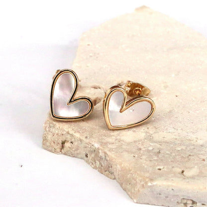 1 Piece Simple Style Shiny Heart Shape Plating Inlay Copper Pearl 18k Gold Plated Ear Studs