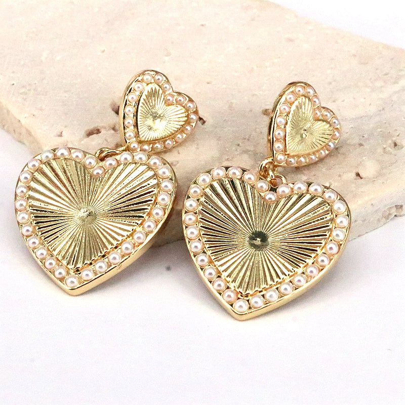 1 Piece Simple Style Shiny Heart Shape Plating Inlay Copper Pearl 18k Gold Plated Drop Earrings