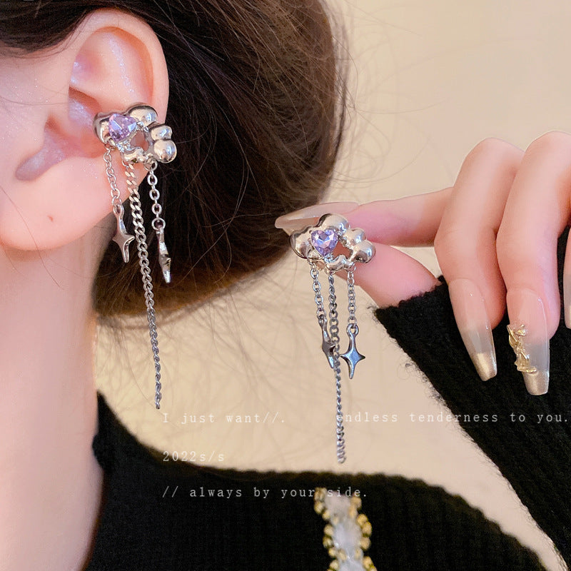 1 Piece 1 Pair Sweet Simple Style Moon Butterfly Tassel Plating Alloy Zircon Earrings