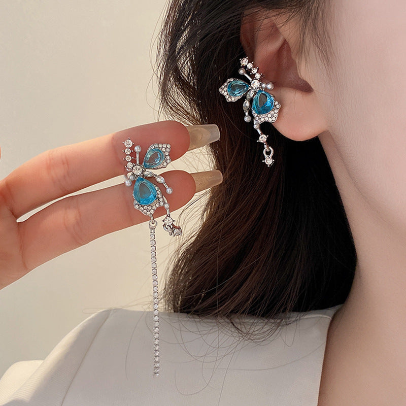 1 Piece 1 Pair Sweet Simple Style Moon Butterfly Tassel Plating Alloy Zircon Earrings