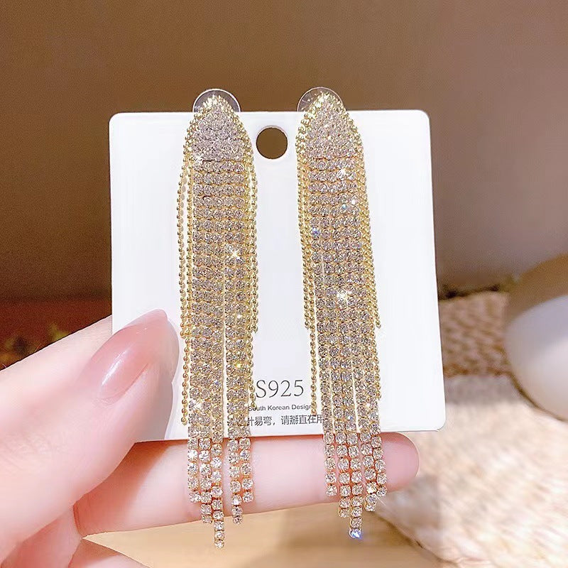 1 Pair Basic Geometric Bow Knot Tassel Plating Inlay Alloy Rhinestones Pearl Drop Earrings