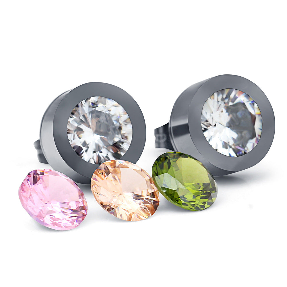 1 Set Simple Style Round Inlay Titanium Steel Zircon Ear Studs