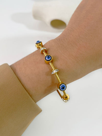 Wholesale Retro Bohemian Simple Style Devil's Eye Stainless Steel Enamel Plating Inlay 18k Gold Plated Artificial Rhinestones Bangle