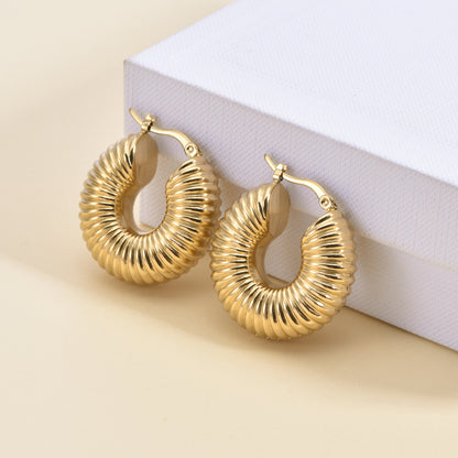 1 Pair Vintage Style Exaggerated Simple Style Round Oval Plating Metal Stainless Steel 18k Gold Plated Hoop Earrings