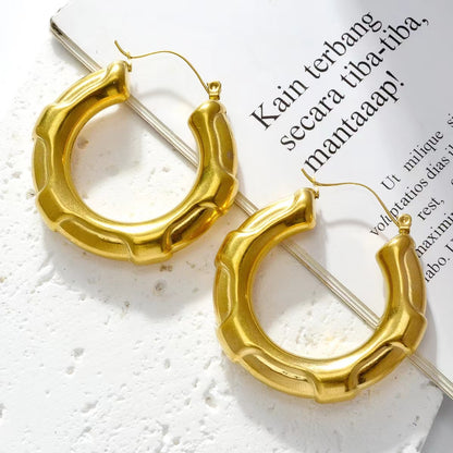 1 Pair Vintage Style Exaggerated Simple Style Round Oval Plating Metal Stainless Steel 18k Gold Plated Hoop Earrings