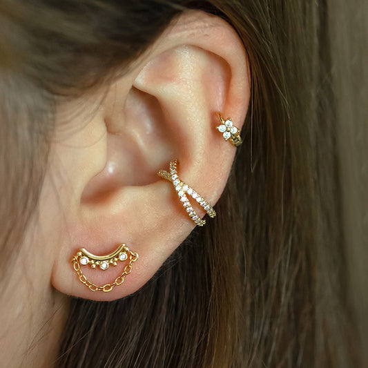 1 Piece Sweet Simple Style Geometric Flower Plating Inlay Stainless Steel Zircon 18k Gold Plated Ear Studs