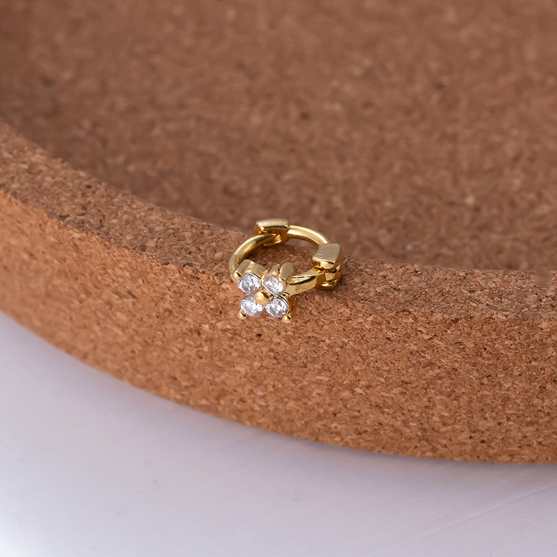 1 Piece Sweet Simple Style Geometric Flower Plating Inlay Stainless Steel Zircon 18k Gold Plated Ear Studs