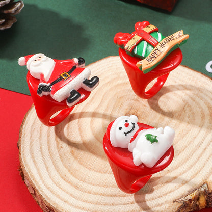 Cute Christmas Hat Christmas Tree Santa Claus Resin Wholesale Rings