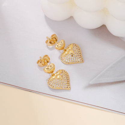 1 Pair Sweet Simple Style Heart Shape Plating Inlay Alloy Zircon 18k Gold Plated Earrings