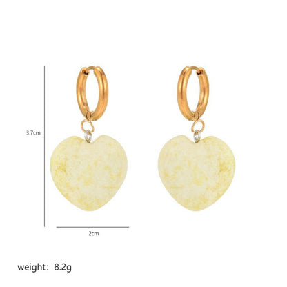 1 Pair Simple Style Heart Shape Plating Stainless Steel Natural Stone 18K Gold Plated Drop Earrings