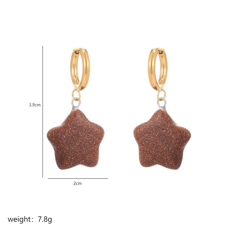 1 Pair Commute Star Enamel Plating Stainless Steel Natural Stone 18K Gold Plated Earrings